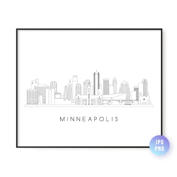 Minneapolis Skyline Print. Minneapolis City  Skyline line art. Instant Download. Wall art. Digital Download. Downloadable art. jpg, png