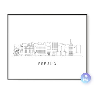 Fresno Skyline Printable wall art. Fresno CA skyline line art. Digital Download. City Landscape. Instant Download. City Poster. jpg, png