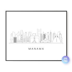 Manama Skyline Print. Manama City Bahrain Skyline line art. Instant Download. Printable wall art. Digital Download. Downloadable art.jpg,png