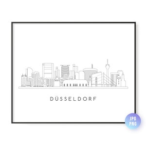 Arte de pared imprimible del horizonte de Dusseldorf. Arte lineal del horizonte de Dusseldorf. Descarga digital. Paisaje de la ciudad. Descarga instantánea. Cartel de la ciudad. jpg,png