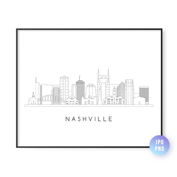 Nashville Skyline Print. Nashville City Skyline line art. Instant Download. Printable wall art. Digital Download. Downloadable art. jpg, png