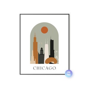Chicago skyline Bohemian Print. Chicago IL Boho sun city arc. Mid century modern decor. Modern Home Decor. Instant Download. jpg, png