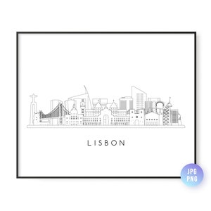 Lisbon Skyline Print. Lisbon City Portugal Skyline line art. Instant Download. Printable wall art. Digital Download.Downloadable art.jpg,png