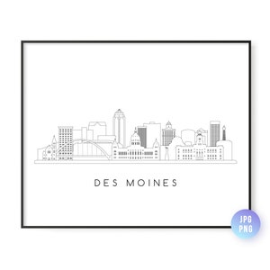 Des moines  Skyline Print. Des moines  City Skyline line art. Instant Download. Printable wall art.Digital Download.Downloadable art.jpg,png