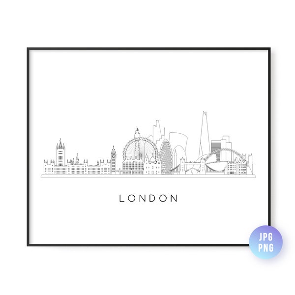 London Skyline Print. London UK City Skyline line art. Instant Download. Printable wall art. Digital Download. Downloadable art. jpg, png