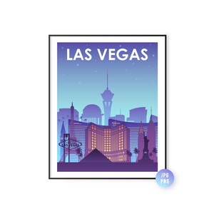 Night Las Vegas Skyline Print. Las Vegas City Skyline Poster. Digital print. Living Room Decor. Instant Download. jpg, png