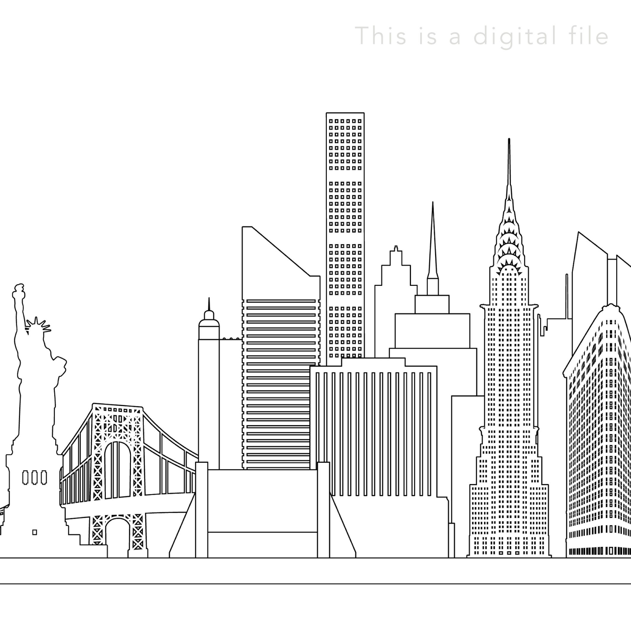 New York Skyline Print. New York City Skyline Line Art. Instant