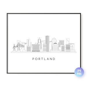 Portland Skyline Druck. Portland Oregon City Skyline Linie Kunst. Sofortiger Download. Wandkunst. Digitaler Download. Herunterladbare Kunst. jpg, png
