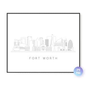 Fort Worth Skyline Print. Fort Worth City Skyline line art. Instant Download. Printable wall art. Digital Download. Downloadable art.jpg,png