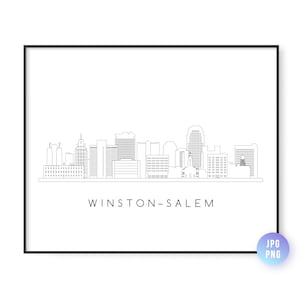 Winston Salem Skyline Print. Winston Salem Skyline line art. Instant Download. Printable wall art. Digital Download.Downloadable art.jpg,png