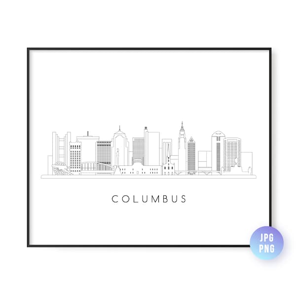 Columbus Skyline Print. Columbus City Ohio  Skyline line art. Instant Download. Printable wall art.Digital Download.Downloadable art.jpg,png