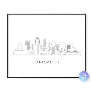 Louisville Skyline Print. Louisville City Skyline lijn kunst. Direct downloaden. Bedrukbare kunst aan de muur. Digitaal downloaden. Downloadbare kunst.jpg, png