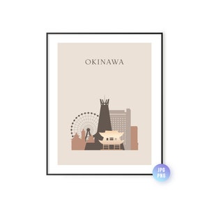 Okinawa skyline print Boho style. Okinawa Japan downloadable art. Travel Artwork. Boho print. Modern city print. jpg, png