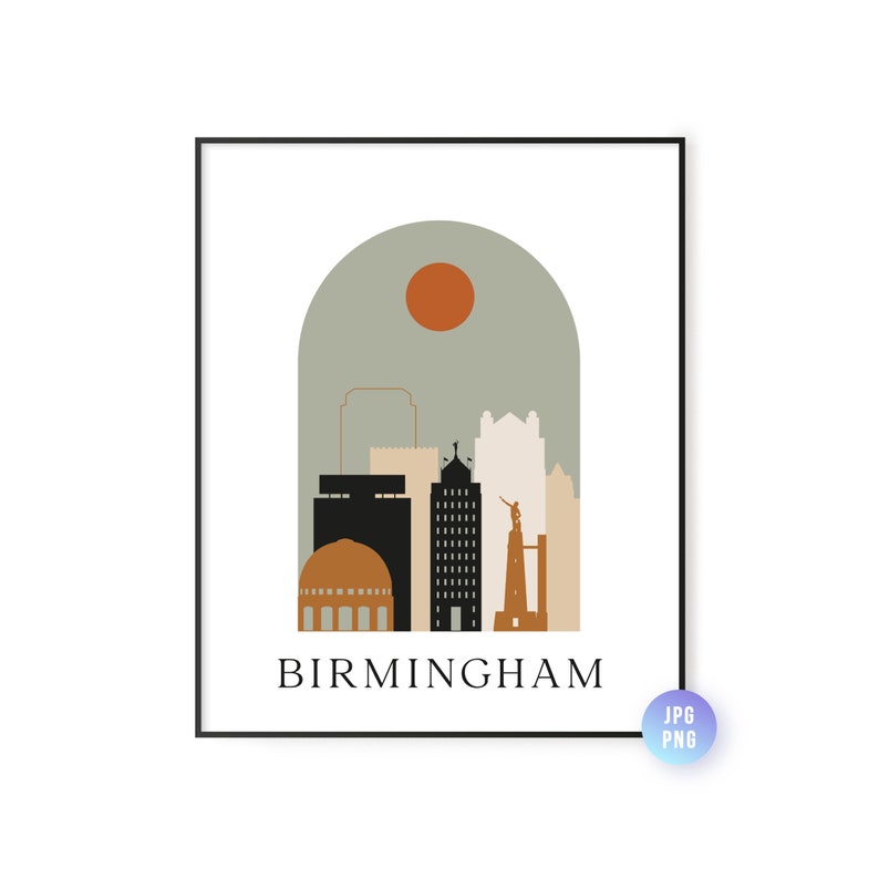 Birmingham AL Skyline Bohemian Print. Birmingham Al Boho Sun Etsy