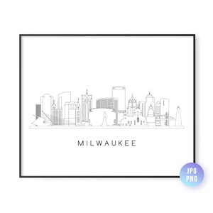 Milwaukee Skyline Print. Milwaukee City Skyline line art. Instant Download. Printable wall art. Digital Download. Downloadable art. jpg, png