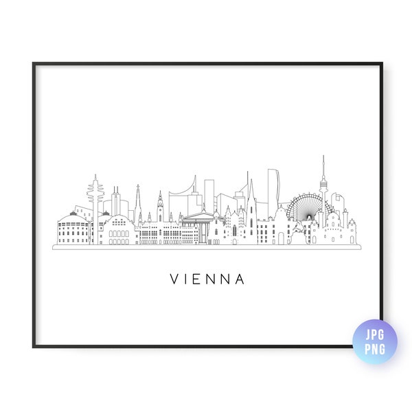 Wien Skyline Print. Wien City Skyline Linie Kunst. Sofortiger Download. Druckbare Wandkunst. Digitaler Download. Herunterladbare Kunst. jpg, png