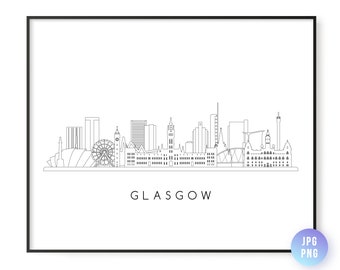 Glasgow Skyline Print. Glasgow City UK Skyline line art. Instant Download. Printable wall art. Digital Download. Downloadable art. jpg, png