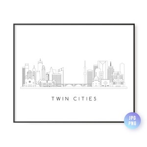 Twin cities Skyline Print. Twin cities, MN City Skyline line art. Instant Download. Wall art. Digital Download. Downloadable art. jpg, png