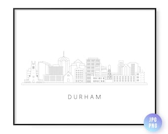 Impression de la ligne d'horizon de Durham. Dessin au trait Ligne d'horizon de la ville de Durham en Caroline du Nord. Téléchargement instantané. Art mural imprimable. Téléchargement numérique. Art téléchargeable. jpg, png