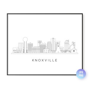 Impresión del horizonte de Knoxville. Arte lineal del horizonte de Knoxville, Tennessee. Descarga instantánea. Arte mural imprimible. Descarga digital. Arte descargable. jpg, png