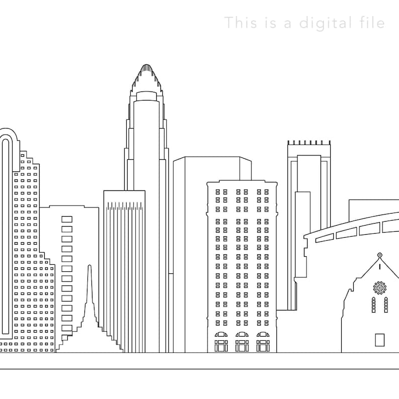 Charlotte Skyline Print. Charlotte City Skyline Line Art. Instant Download. Printable Wall Art