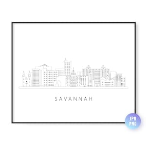 Savannah Skyline Druck. Savannah Georgia City Skyline Linienkunst. Sofortiger Download. Wandkunst. Digitaler Download. Herunterladbare Kunst. jpg, png