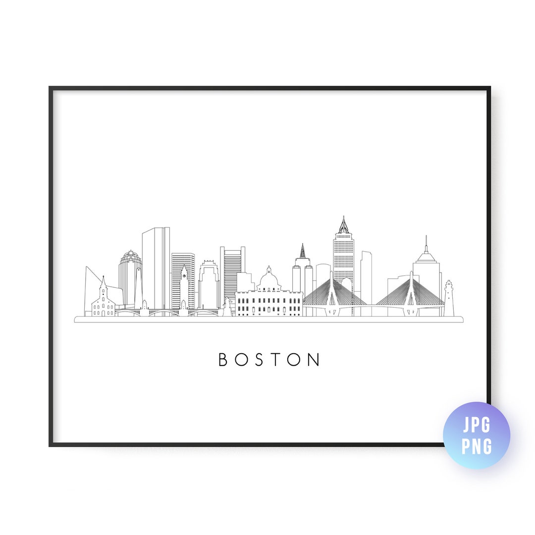 Boston Skyline Print. Boston City Skyline Line Art. Instant Download