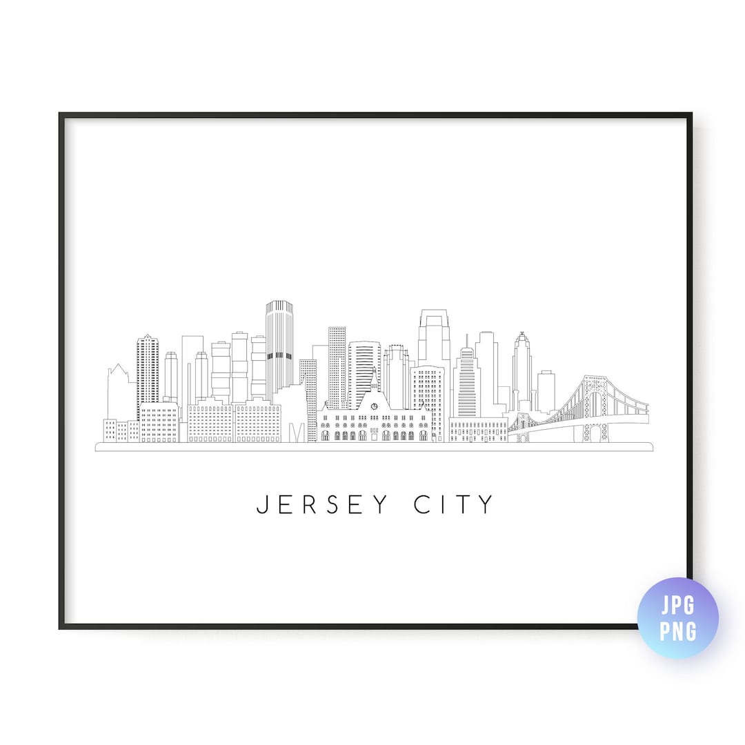 Jersey City Skyline Print. Jersey City Skyline Line Art. Etsy