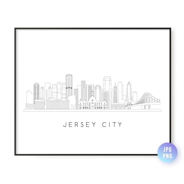 Jersey City Skyline Print. Jersey City Skyline line art. Instant Download. Printable wall art. Digital Download. Downloadable art. jpg, png