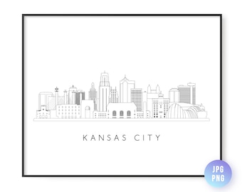 Kansas City Skyline Print. Kansas City City Skyline line art. Instant Download. Printable wall art.Digital Download.Downloadable art.jpg,png