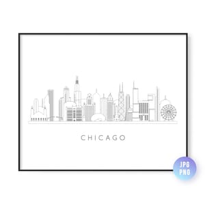 Chicago Skyline Print. Chicago City Skyline line art. Instant Download. Printable wall art. Digital Download. Downloadable art. jpg, png