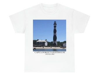 Cape Lookout Lighthouse North Carolina with text Unisex Heavy Cotton Tee