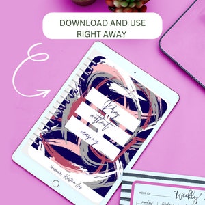 May include: A digital prayer journal with a colorful abstract design. The cover features the text "Pray without ceasing." The journal is open to a weekly planner with sections for Monday, Tuesday, Wednesday, Thursday, Friday, Saturday, and Sunday.