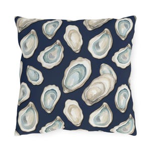Watercolor Oyster Shells Outdoor Pillow | Nautical Coastal Throw
