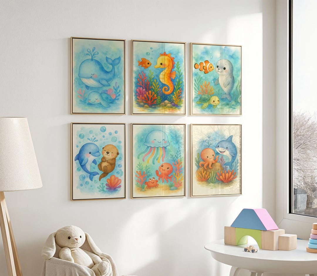 Ocean Buddies Nursery Wall Art Bundle – 6 Printable Sea Animal ...