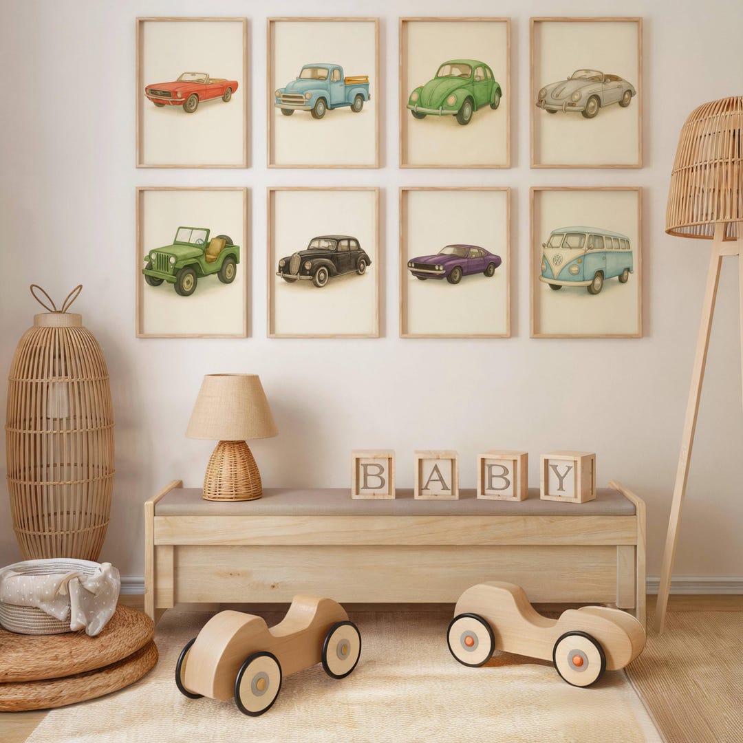 Cars Collection Print Classic Vintage Cars Art Prints - Printable Set of 8, Car Poster, Boy ...
