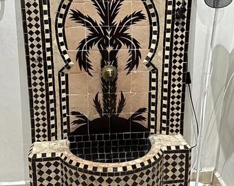 Moroccan Mosaic Fountain Handmade Zellige Water Fountain Indoor Outdoor Decor Palm Tree Tile Fountain Marrakech Style