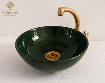 Lavabo da bagno in ceramica verde marocchina, realizzato a mano, lavabo di lusso, lavabo moderno per mobile bagno.