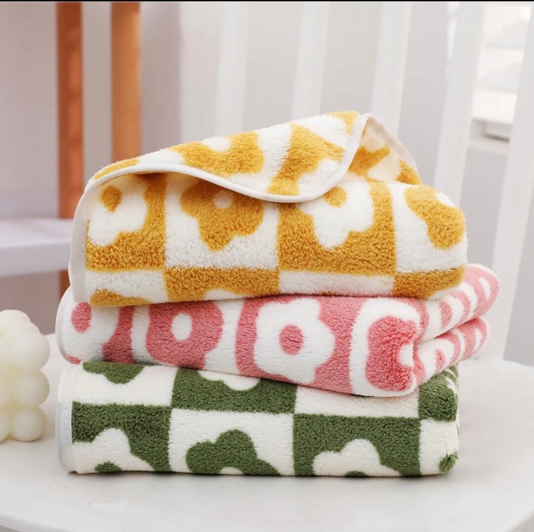 Groovy Floral Checker Towels Bathroom Towel Face Wash Etsy