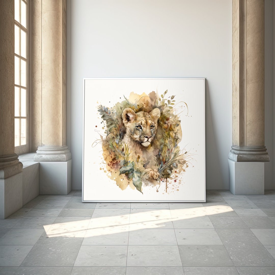 Lion Cub Painting Print, Lion Cub Art, Wildlife Art, Home Decor, Wall ...