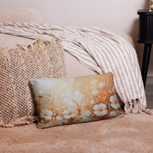 Beige Floral Pillow: Elegant Botanical Art Accent Pillow