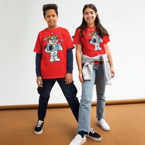 Camiseta infantil de gato astronauta genial: camiseta de gatito espacial para niños y niñas