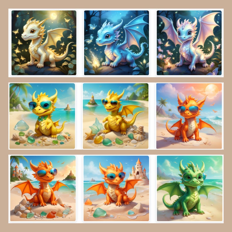 Summer Baby Dragons Fantasy Clipart Bundle Cute Dragon Images for SVG ...