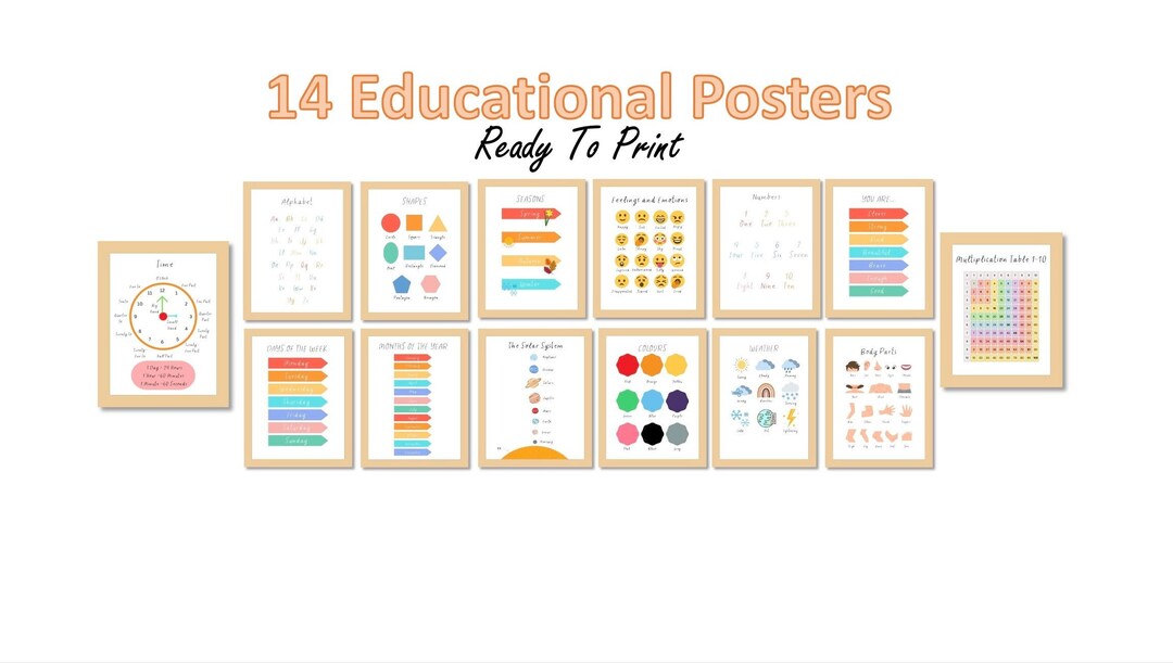 14 Educational Posters for Playroom Kids Toddlers Printable Etsy