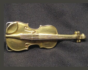 Vintage Cast Brass Violin Belt Buckle