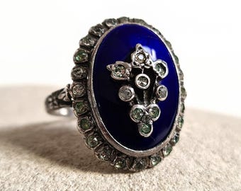 Antique Georgian Cobalt Blue Enamel "Bague au Firmament" Giardinetti Silver & Paste Ring: Size N