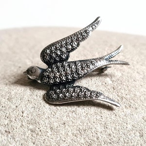 Antique Silver Swallow Brooch: Victorian Bird Pin, Bird Lover Jewellery