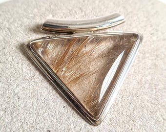 Vintage Rutilated Quartz Sterling Silver Triangle Necklace Pendant: English Hallmarked