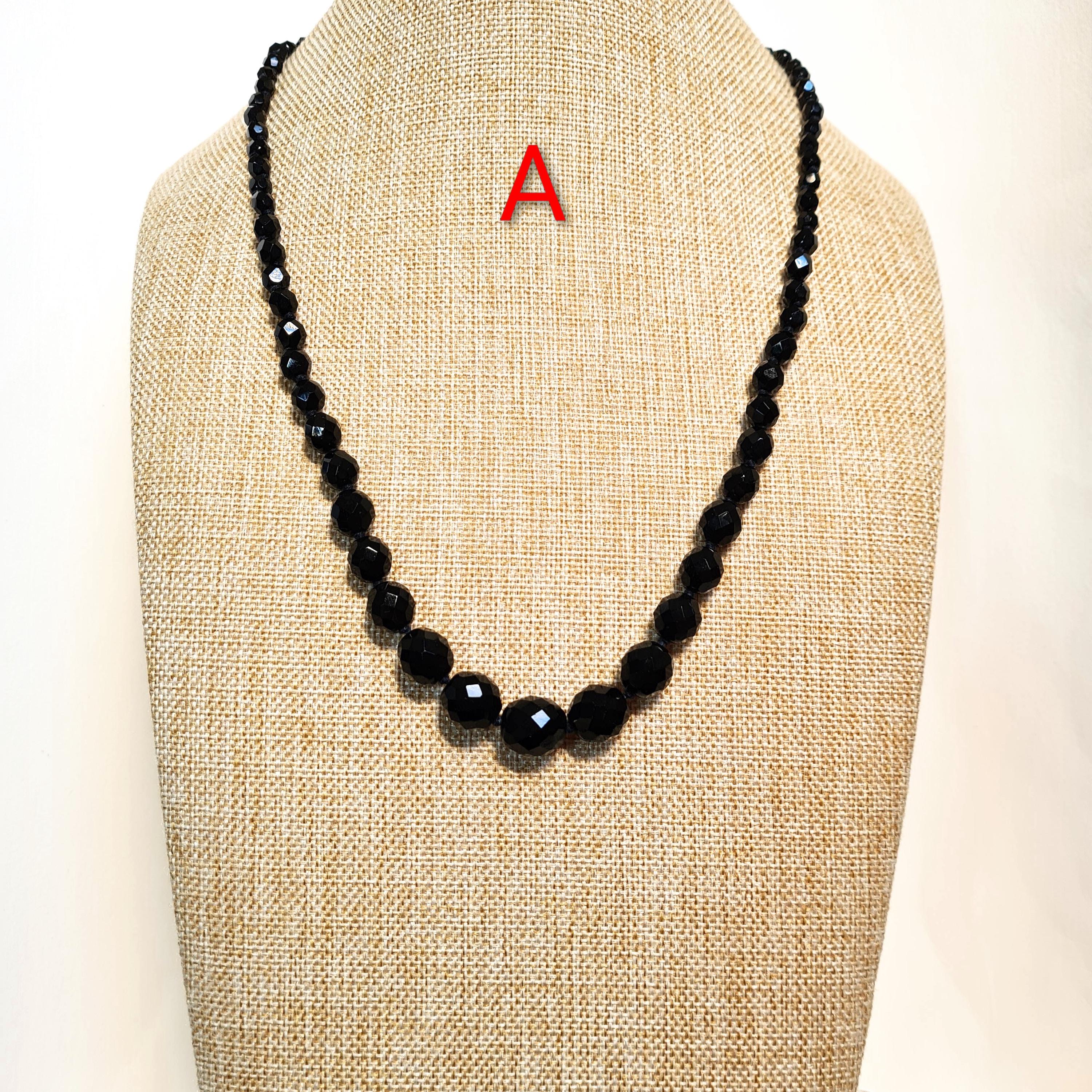 Collier 2 Rangs En Perles De Verre Noires Type Jais - Fermoir Style Art Nouveau - Occasion
