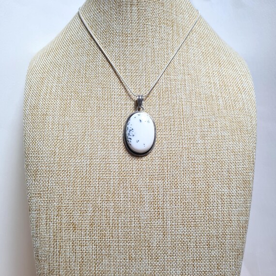 Vintage Dendritic Agate Solid Silver Oval Pendant… - image 6